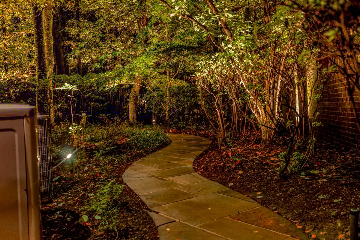 Residential Landscaping lighting walkway night after 5