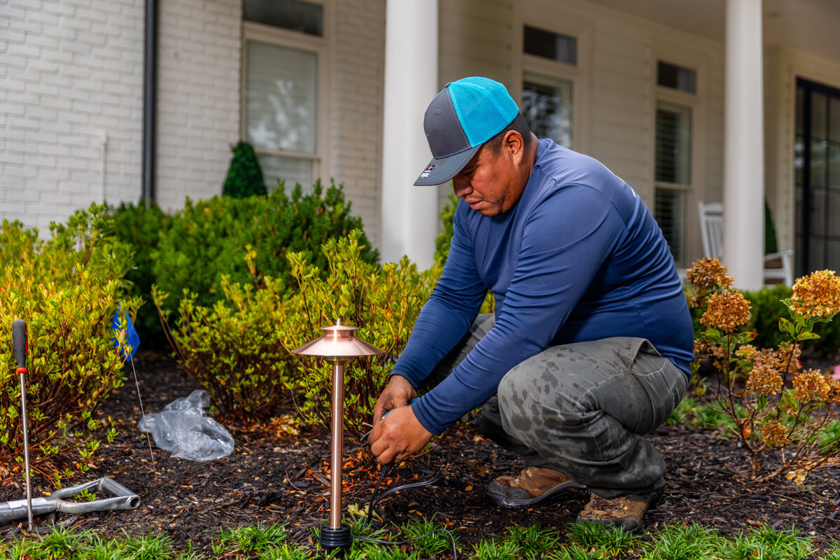 Residential landscape lighting crew installation wiring 5