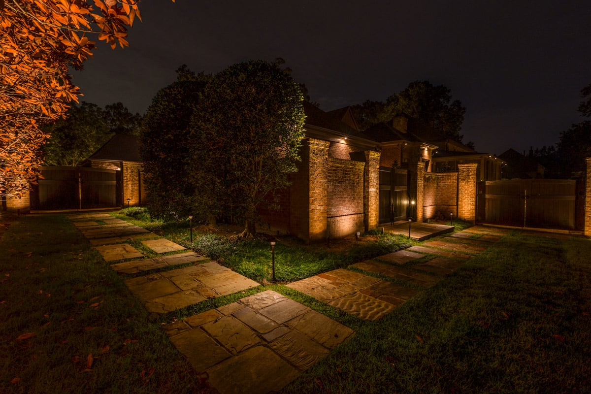 Residential landscape lighting pathway gate