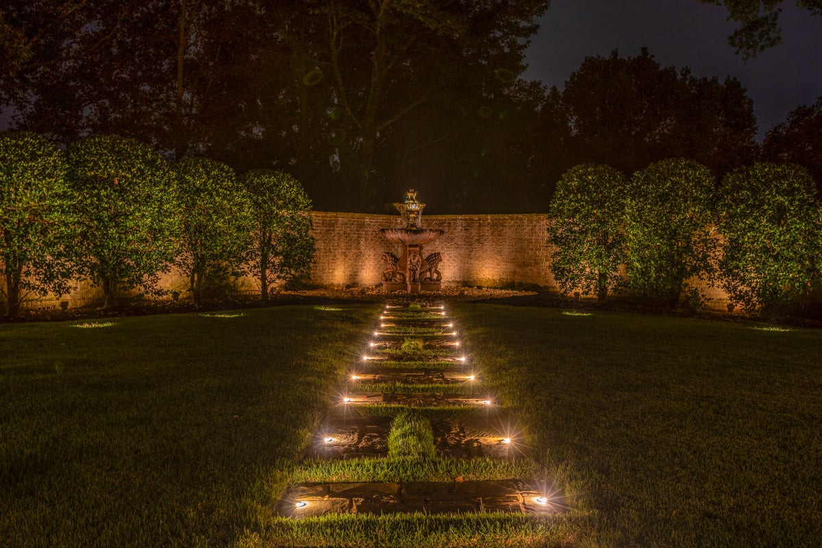 Residential landscape walkway and fountain lighting 1