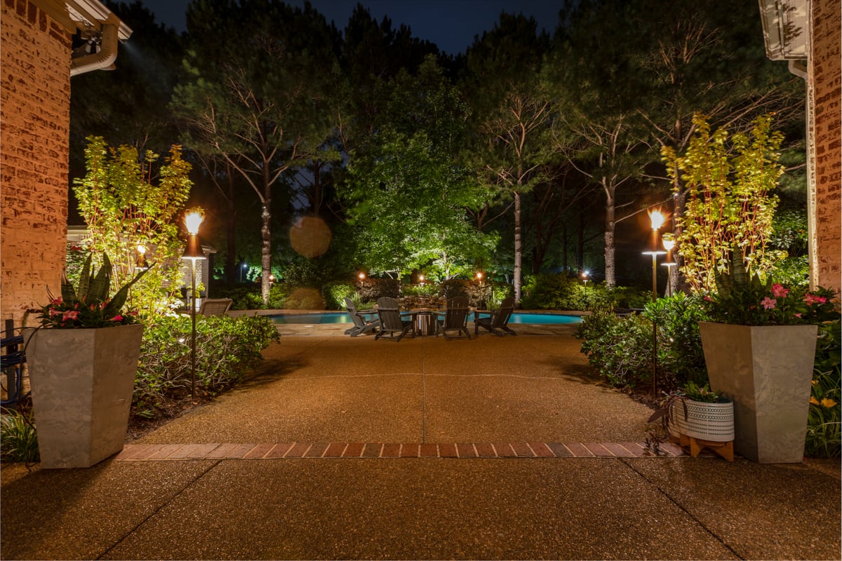 backyard pool firepit outdoor lighting