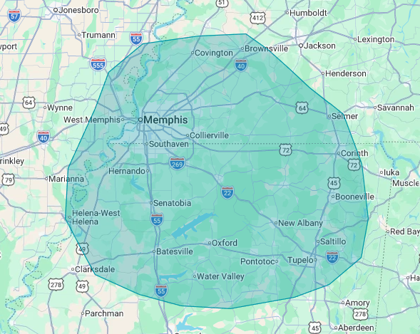 Mid South Lighting & Audio Full Service Area Map