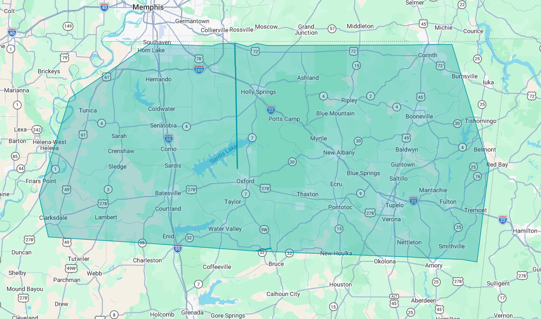 Oxford MS service area map